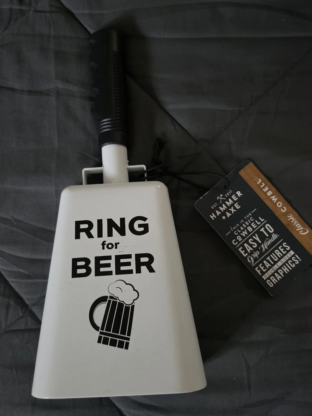 Ring for Beer White Cowbell Bottle Opener